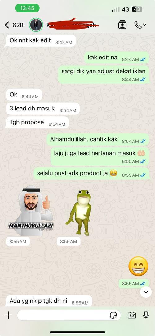 Tangkapan layar perbualan berkaitan lead iklan hartanah